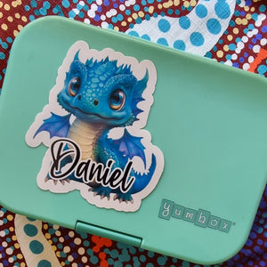 Personalised Blue Dragon - 4.5" (11 cm) Sticker - Personalised Lunchbox Sticker - Water Bottle / Planner / Laptop Label