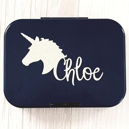 Unicorn Head & Name Personalised Lunchbox / Laptop Decal - Custom {Chloe Font}