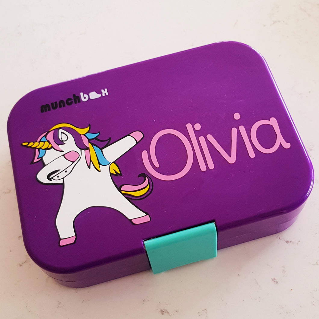 Layered Dabbing Unicorn & Name Lunchbox Decal Sticker