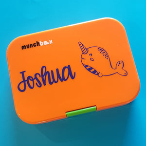 Narwhal & Name Personalised Lunchbox Laptop Decal Sticker {CG Font}