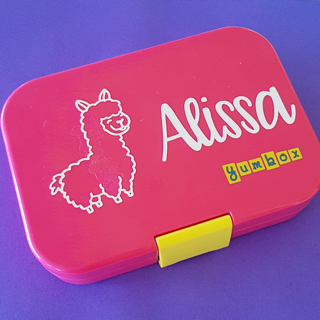 Fluffy Llama & Name Personalised Lunchbox Decal Sticker