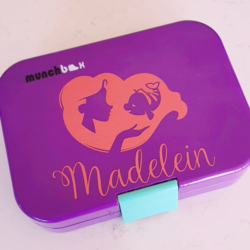 Little Ariel Mermaid Silhouette Personalised Name Label - Custom Lunchbox Sticker Decal {Princess Font}