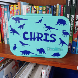 Dinosaur Mini Silhouettes Sticker Collection & Name - Personalised Lunchbox Decal Sticker
