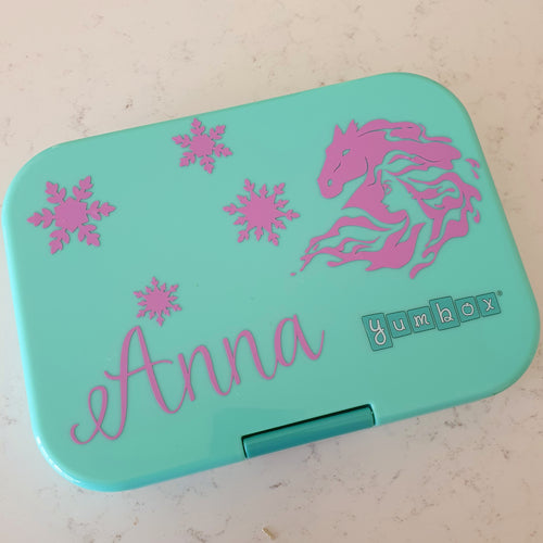 Elsa Portrait Waterhorse & Name Snowflake Lunchbox Sticker - Frozen 2 Personalised Lunchbox Decal Sticker