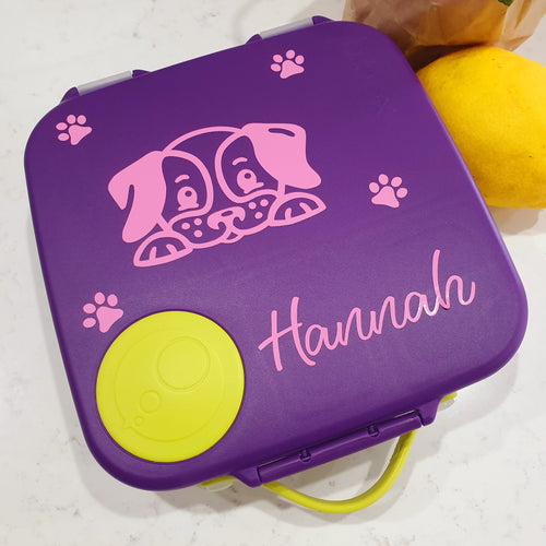 Cheeky Peekaboo Puppy Lunchbox Name Decal - Spring Dog / Pug {Wilma Font} - Vinyl Label Sticker