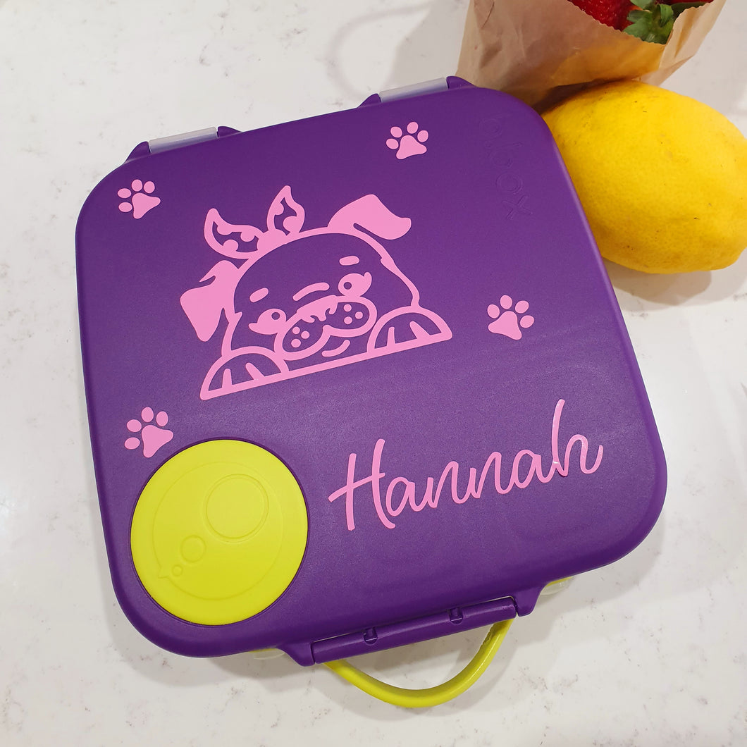 Princess Puppy Lunchbox Name Decal - Spring Dog / Pug {Wilma Font} - Vinyl Label Sticker