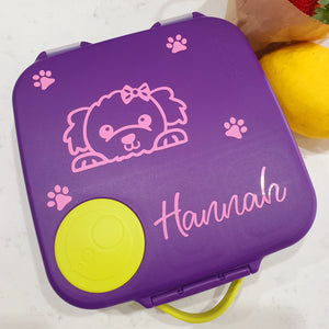 Fluffy Puppy Lunchbox Name Decal - Spring Dog / Pug {Wilma Font} - Vinyl Label Sticker