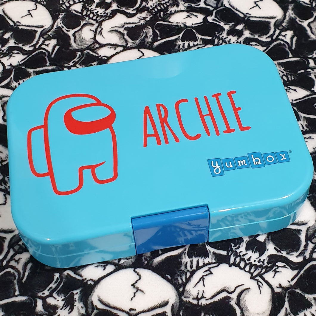 Among Us Character & Name Lunchbox Gamer Decal Sticker (Ama Font)