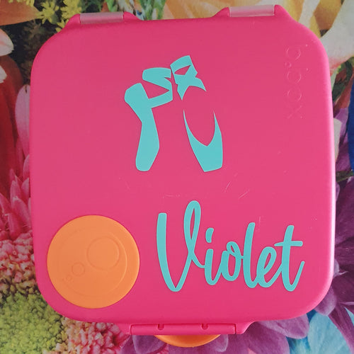 Ballet shoes & Name {Daisy font} Lunchbox Decal Sticker