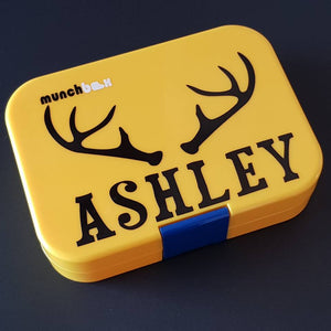 Deer Antlers & Name Custom Lunchbox Label - Personalised Sticker {Sleigh Font}