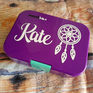 Dreamcatcher & Name Personalised Lunchbox Decal - Bento Sticker {Antero Font}
