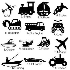 Small Silhouette Icons - 7cm/3" - Transport Theme - Planes Trucks Cars Motorbikes